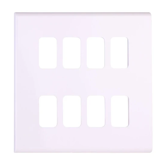 Deta G3376WH Slimline Screwless 8 Gang Grid Front Plate