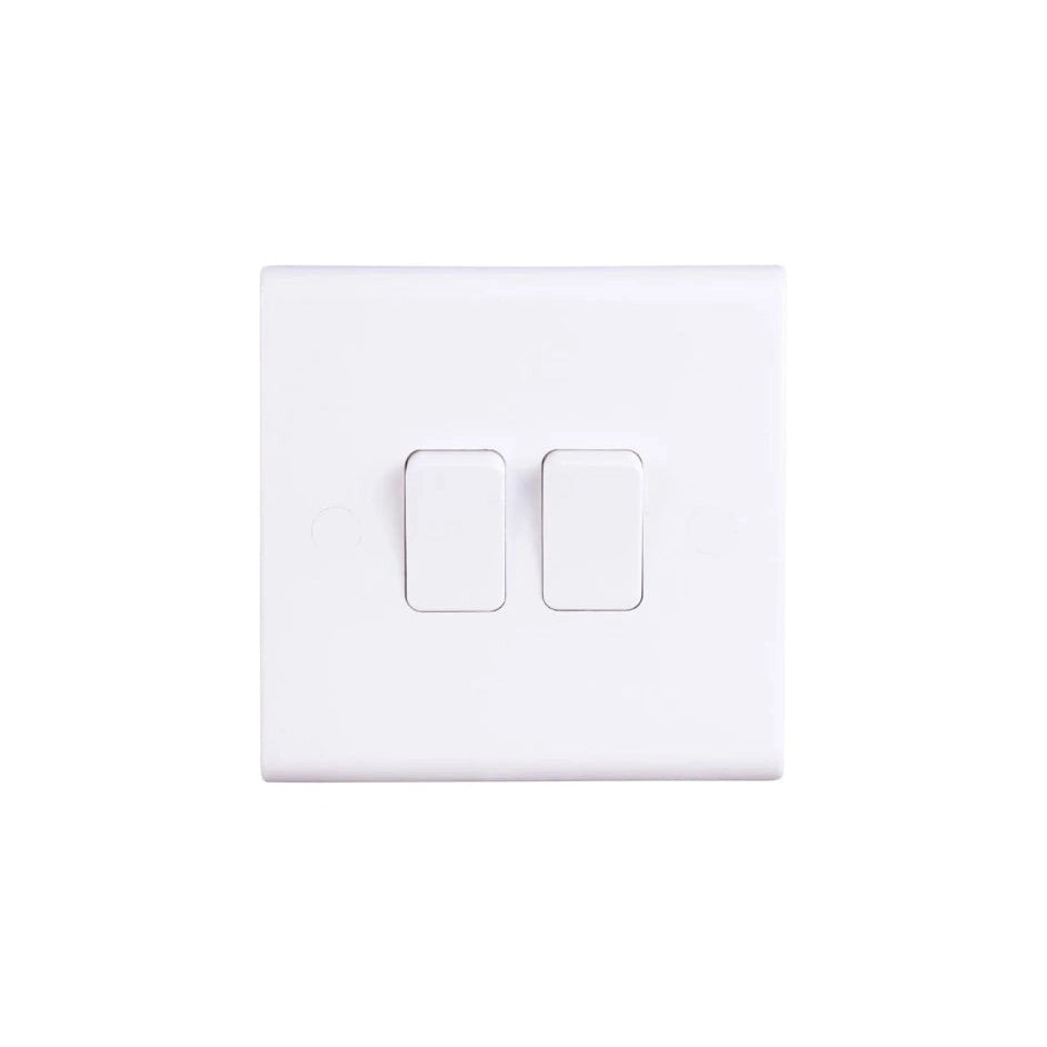 Deta S1204 Slimline 10A 2 Gang 2 Way Light Switch White