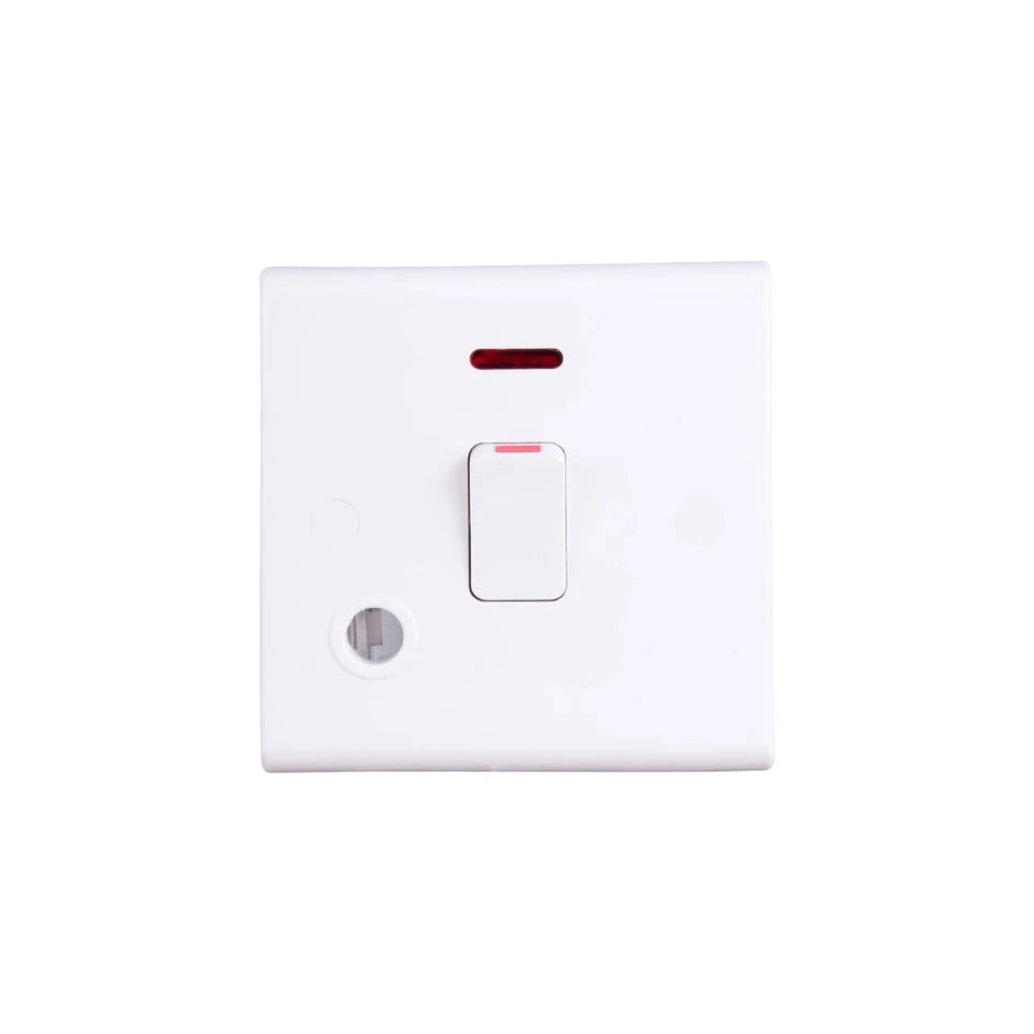 Deta S1393 Slimline 20A Double Pole Switch with Neon and Flex Outlet White