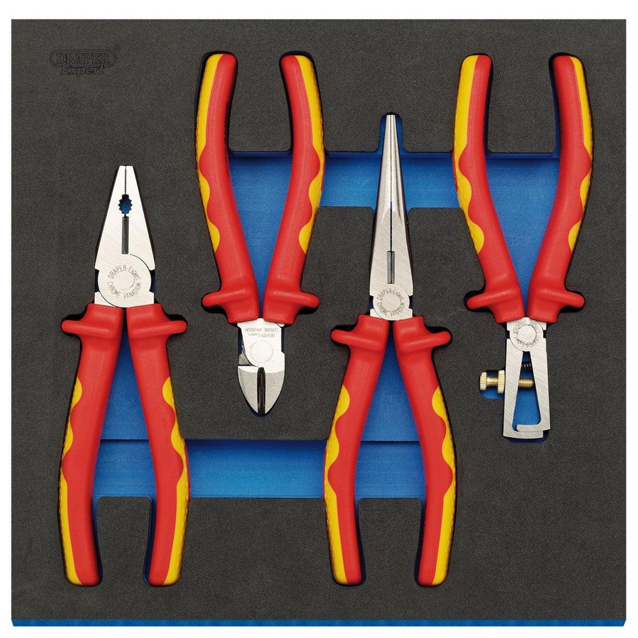 Draper Tools 63216 Expert VDE Approved Fully Insulated Plier Set in 1/2 Drawer EVA Insert Tray (4 Piece)