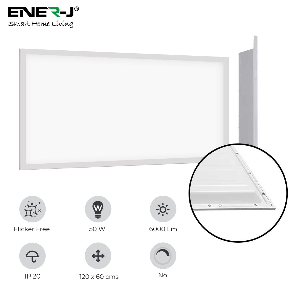 Ener-j E123 LED Backlit Panel, 1200x600mm, 50W, 6000Lm, 6000K Pack of 2