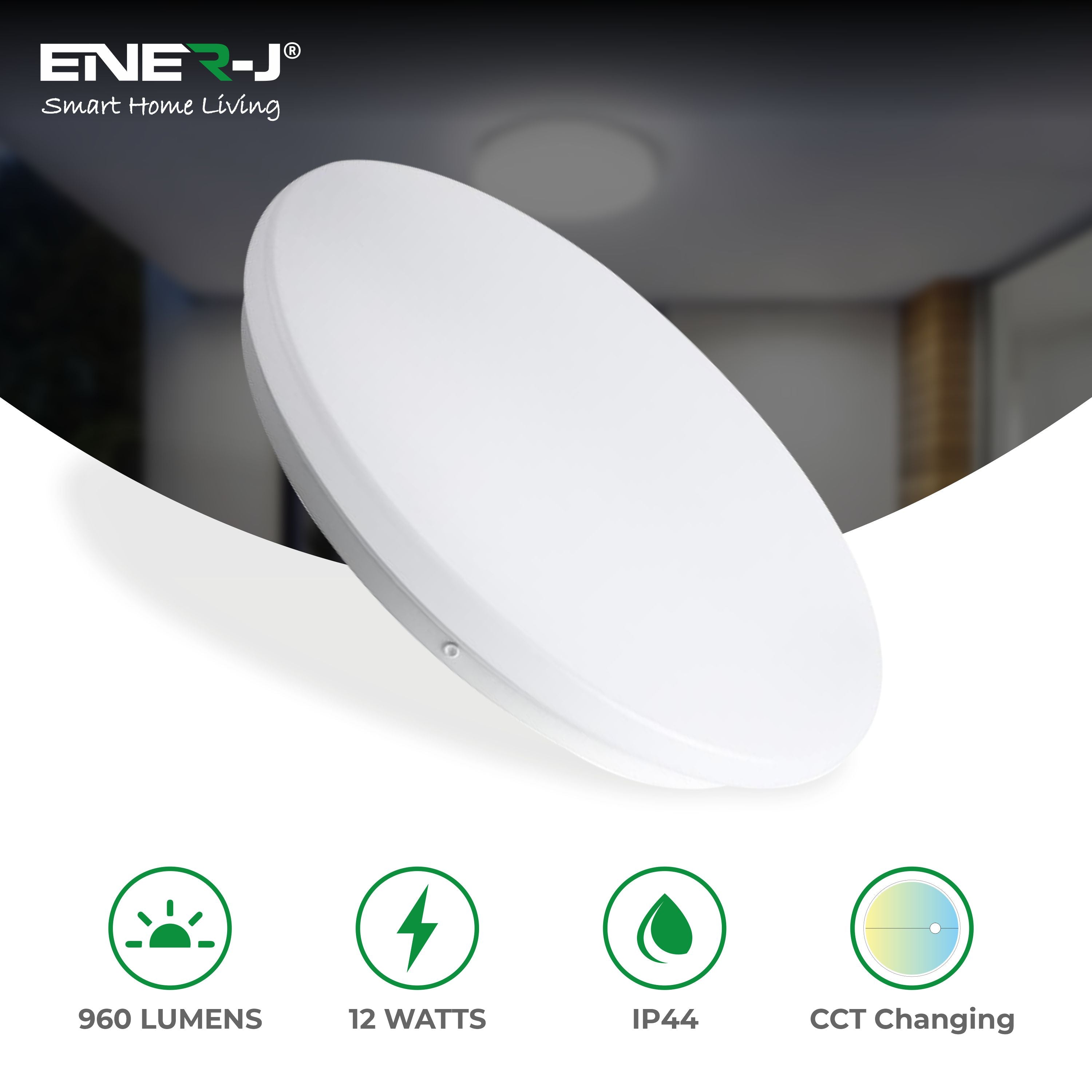 Ener-j E141 12W CEILING LIGHT WITH MICROWAVE SENSOR, 960 LUMENS, CCT CHANGEABLE, IP44