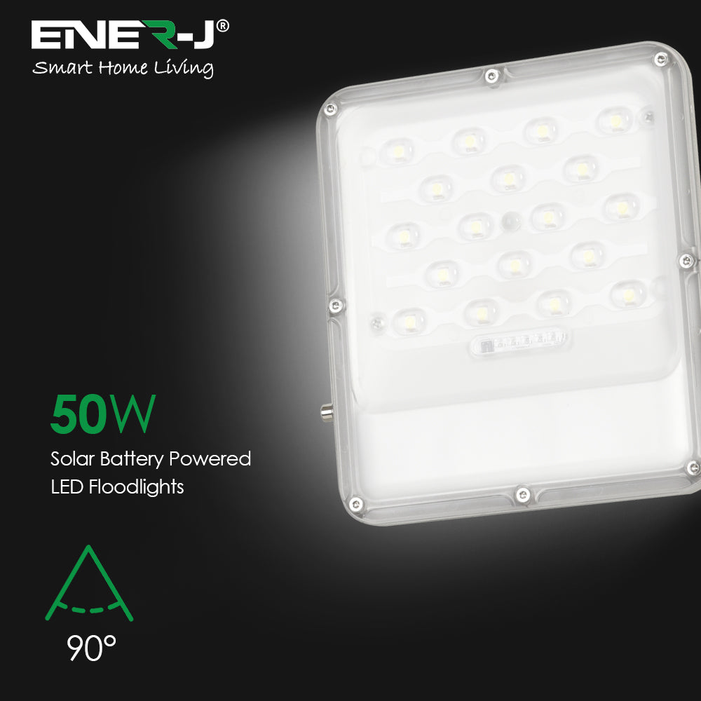 Ener-j E190 50W LED Floodlights with Solar Panels, 12W Solar Panel, 10AH Battery, 1100 lumens