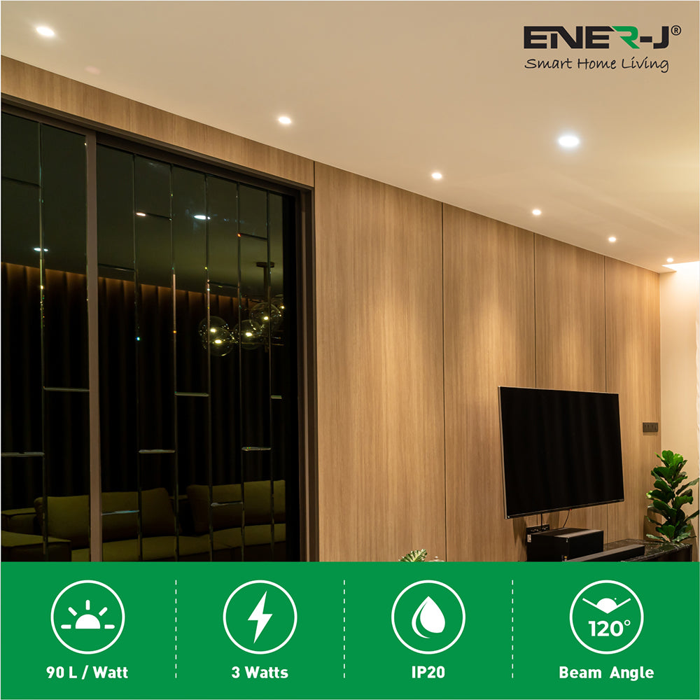 Ener-j E301 3W Recessed Round LED Mini Panel 85mm diameter (Hole Size 70mm), 3000K Pack of 2