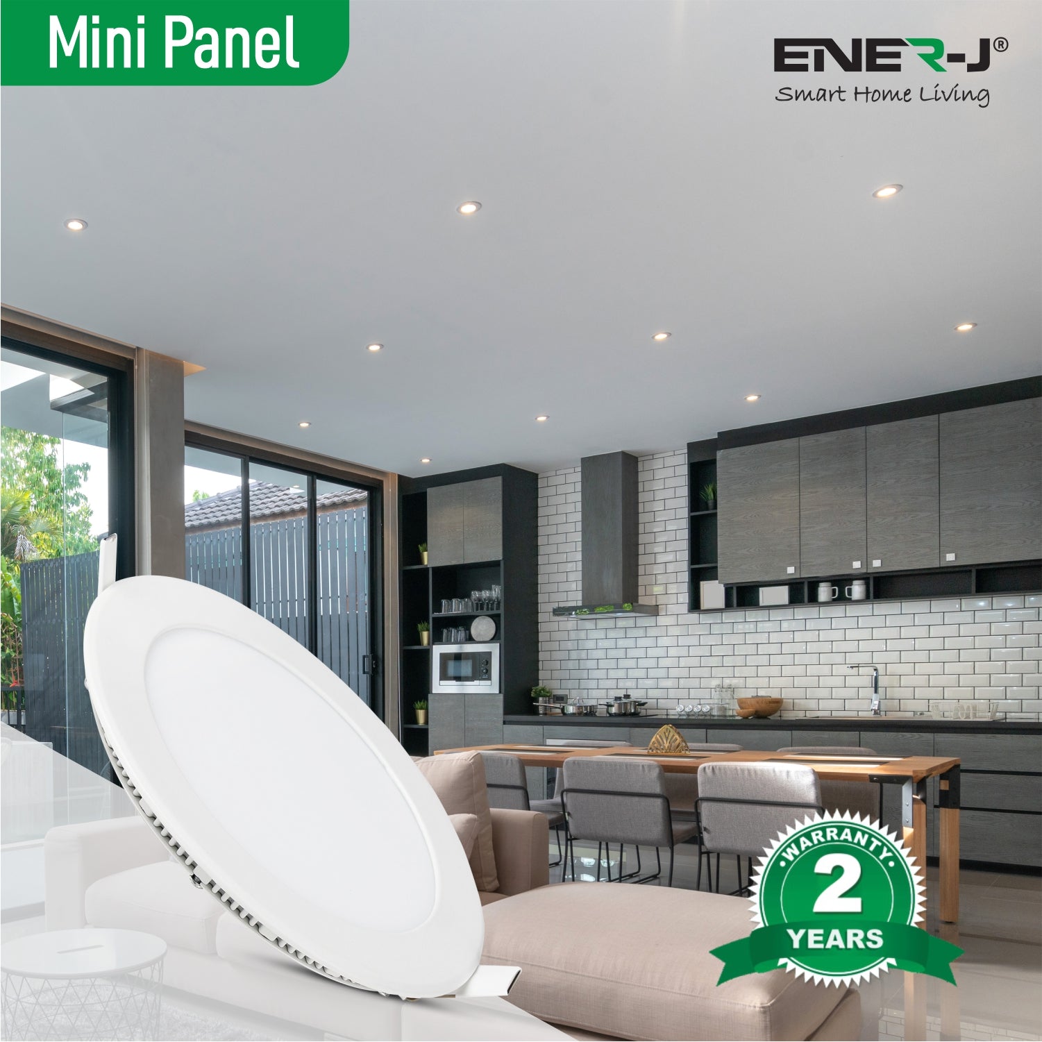 Ener-j E303 3W Recessed Round LED Mini Panel 85mm diameter (Hole Size 70mm), 6000K Pack of 2