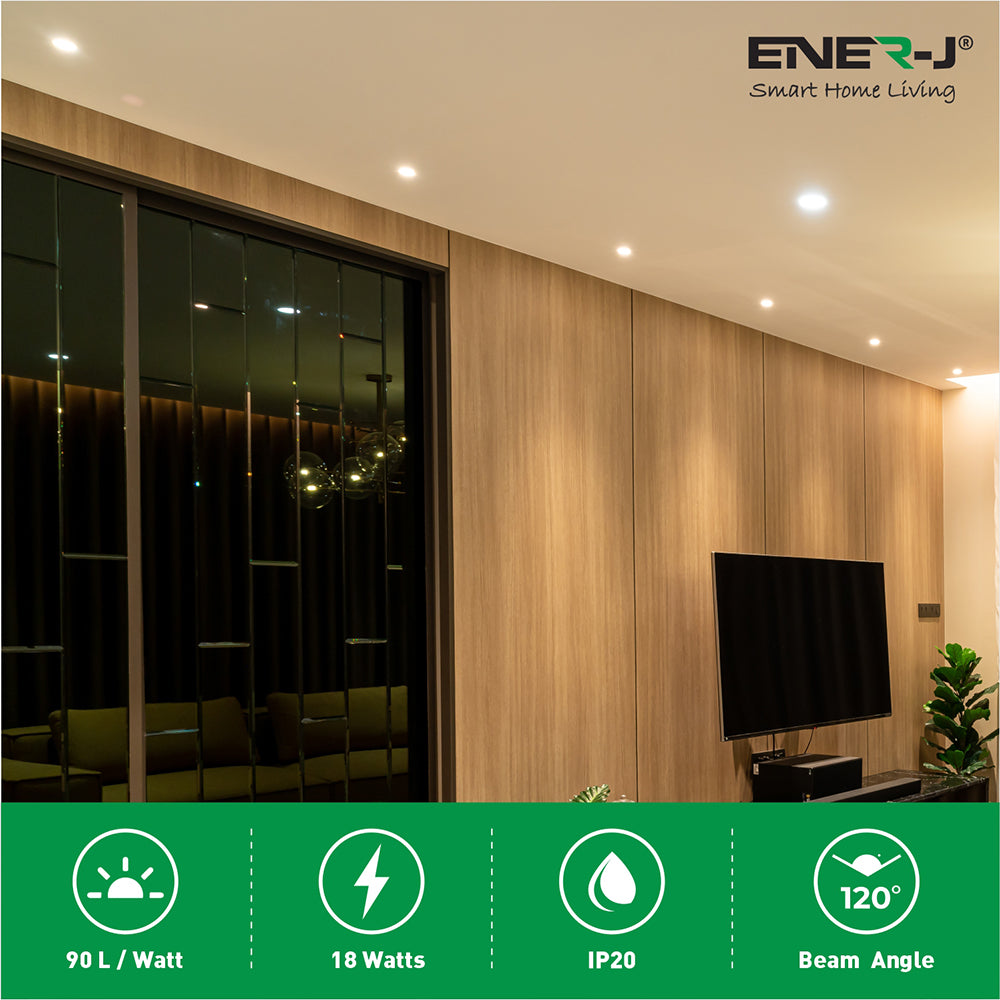 Ener-j E312 18W Recessed Round LED Mini Panel 220mm diameter (Hole Size 205mm), 6000K Pack of 2