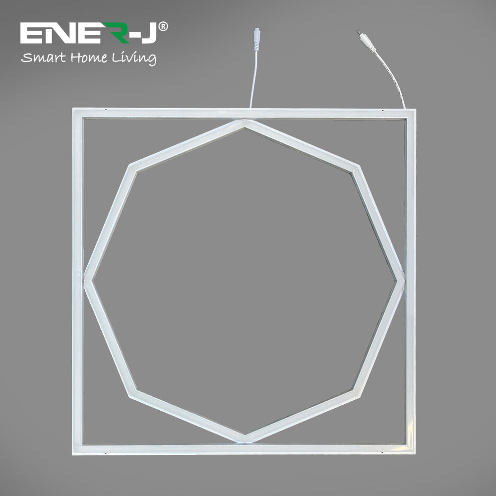 Ener-j E818 600x600mm LED Frame Panel Light with Hexagon Inside, 40W with 4000 Lumens, 6500K Pack of 2