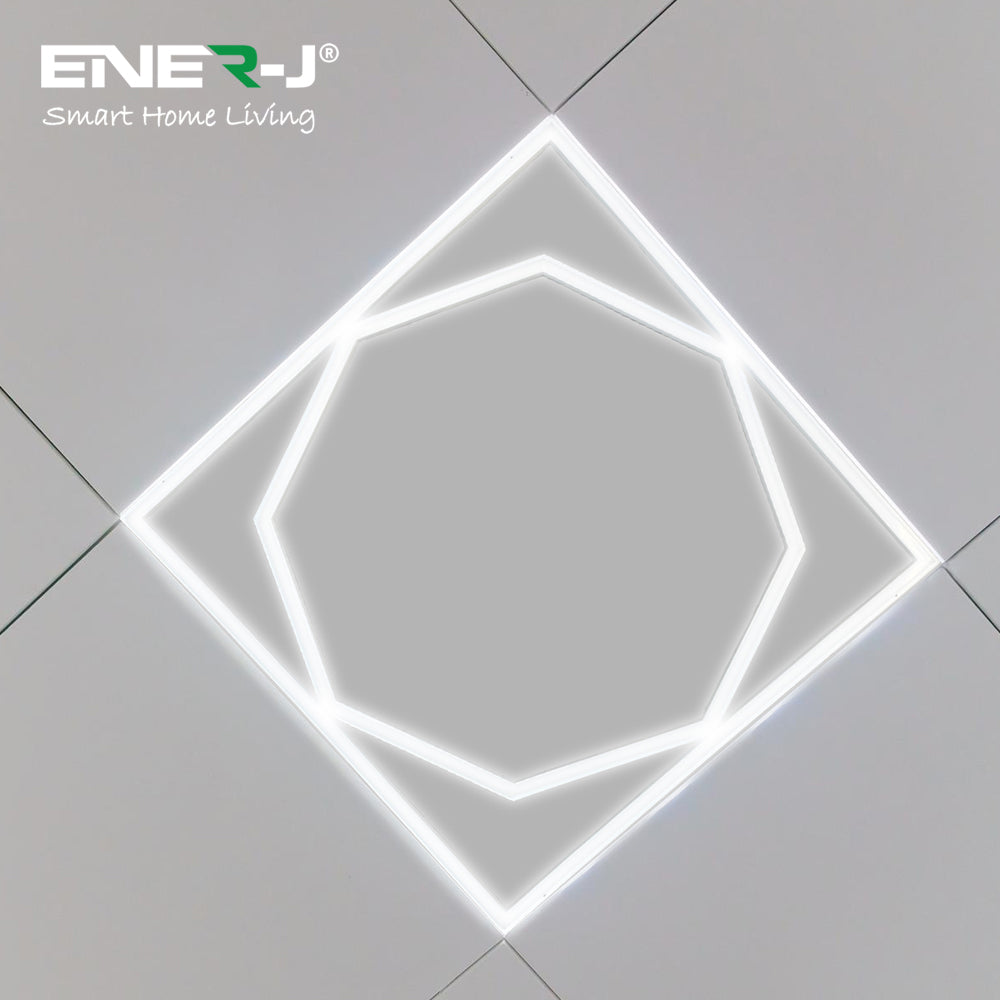 Ener-j E818 600x600mm LED Frame Panel Light with Hexagon Inside, 40W with 4000 Lumens, 6500K Pack of 2