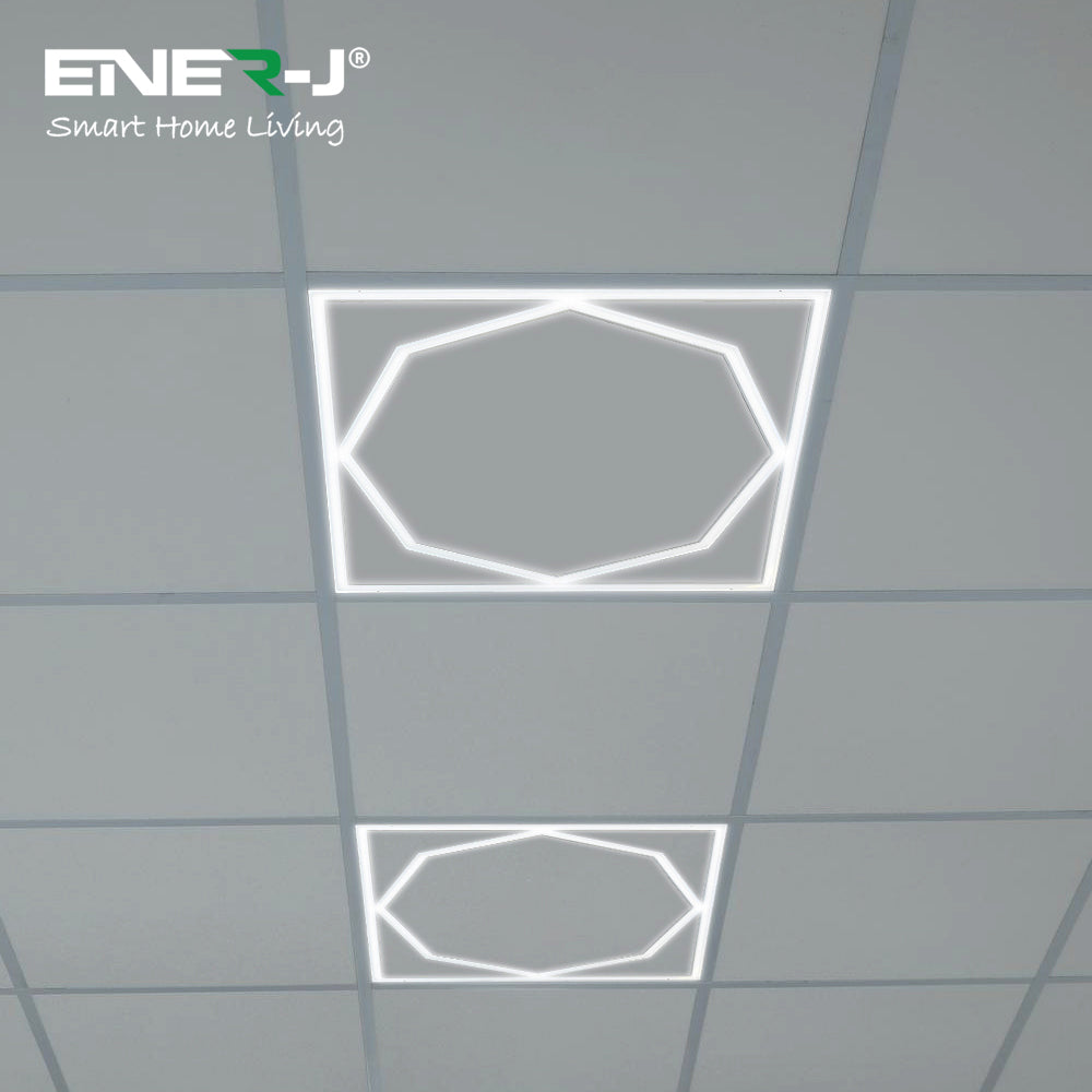 Ener-j E818 600x600mm LED Frame Panel Light with Hexagon Inside, 40W with 4000 Lumens, 6500K Pack of 2