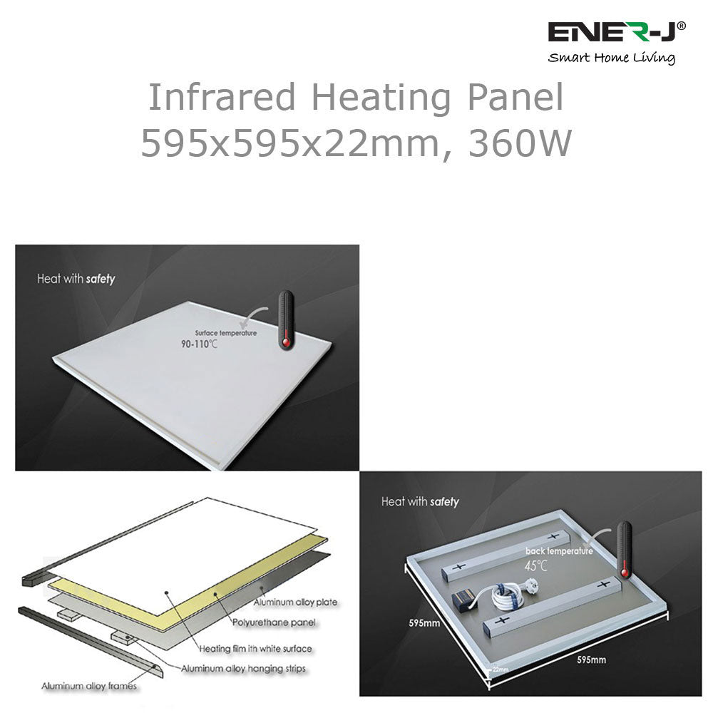 Ener-j IH1003 595x595mm Infrared Heating Panel, White Body, 360W