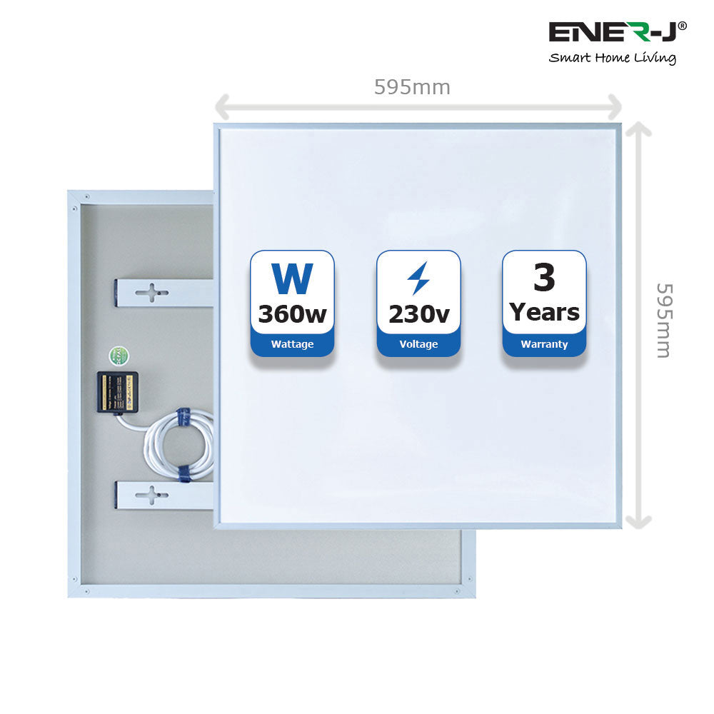 Ener-j IH1003 595x595mm Infrared Heating Panel, White Body, 360W