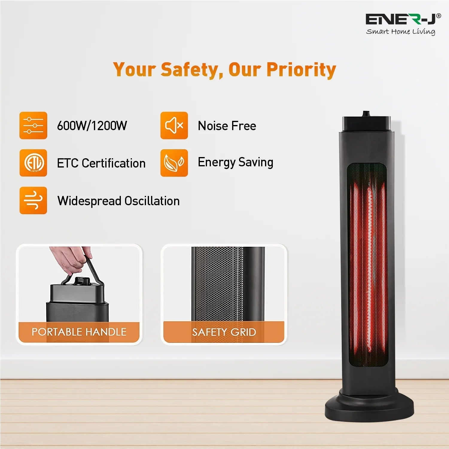 Ener-j IH1032 Portable Infrared Heater 600W/1200W with Oscillation