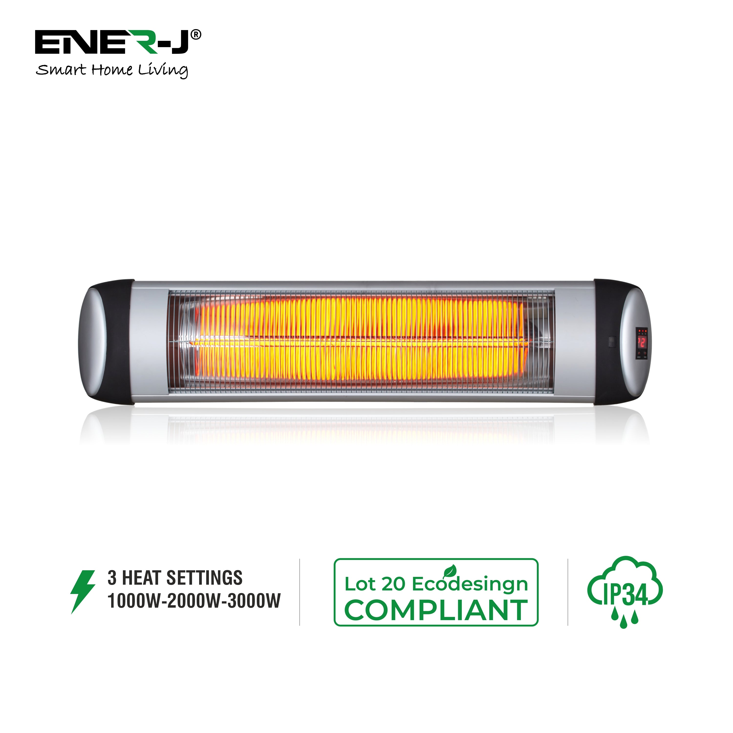 Ener-j IH1043 Wall mounted Patio Heater with Quartz Tube 3000W & remote