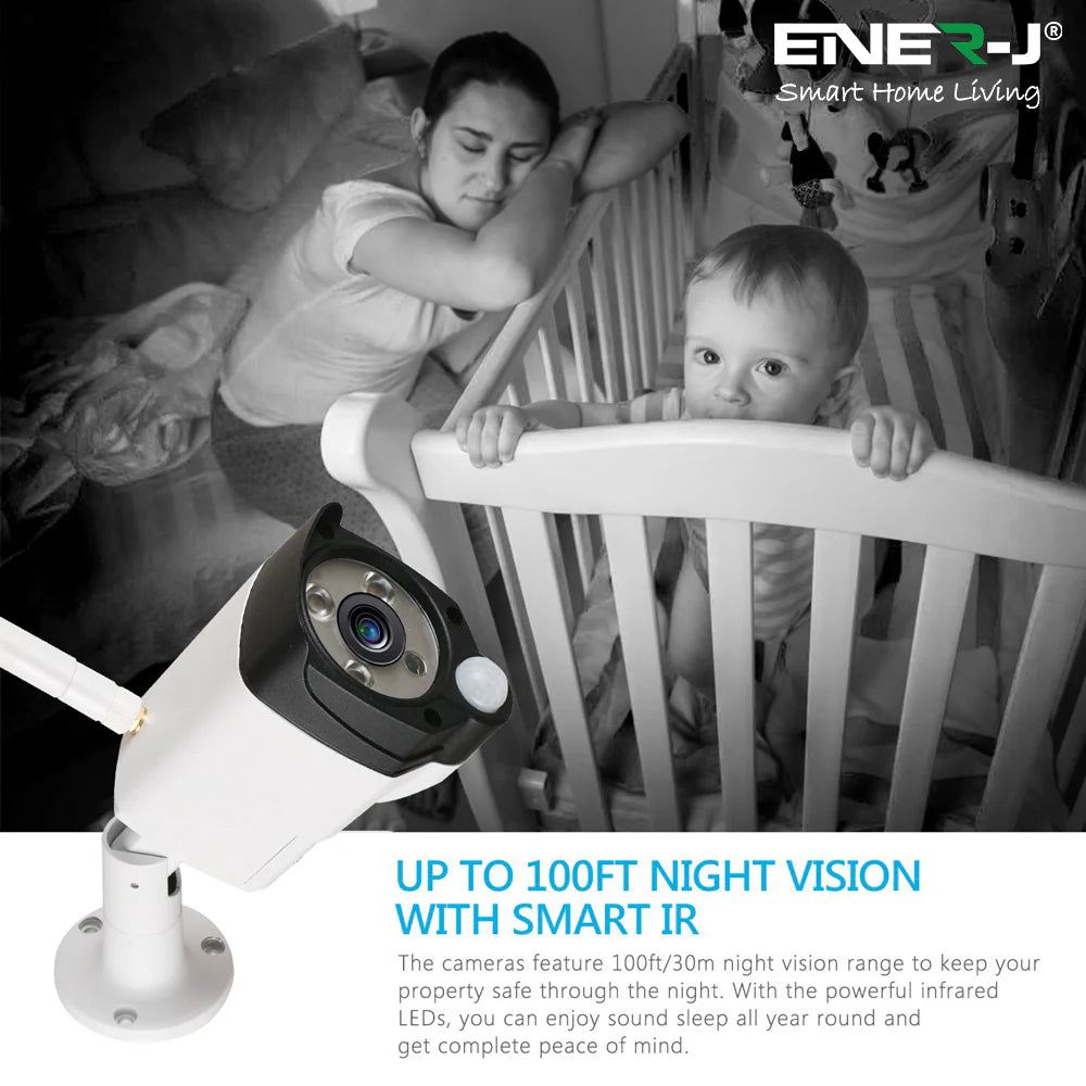 Ener-j IPC1025 Premium Wireless CCTC Kit with 4 x Outdoor Bullet Cameras, 15.6 monitor & 8CH NVR with 1TB HDD pre installed Pack of 4