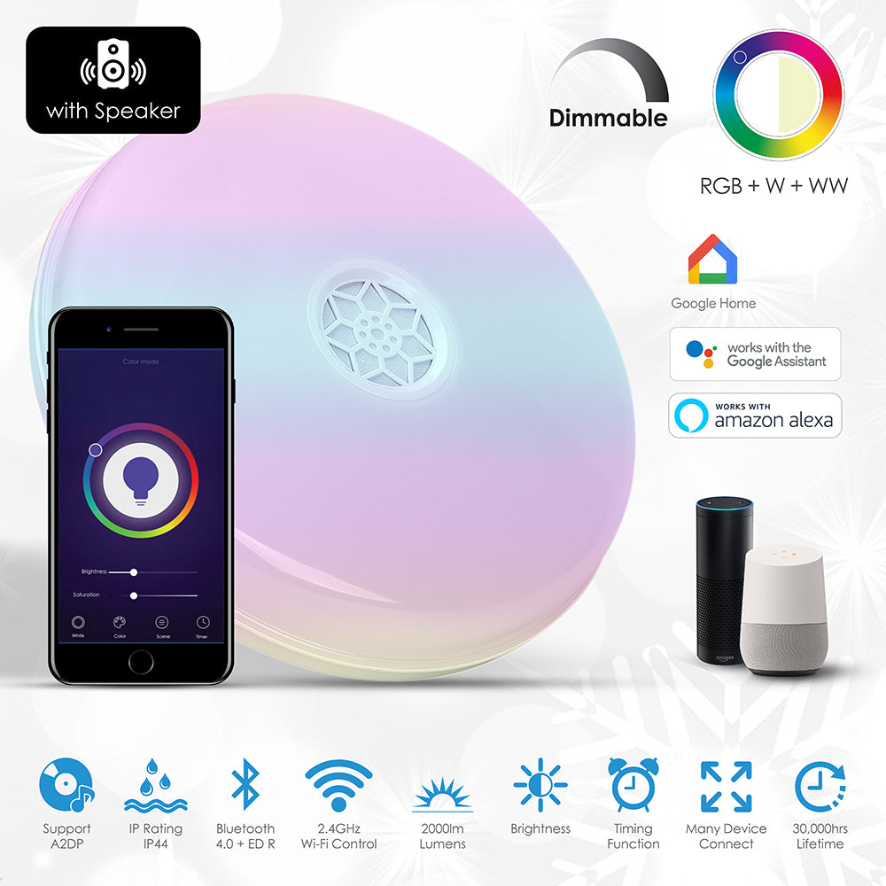 Ener-j SHA5261 WiFi Ceiling Lights 24W, RGB+W+WW, Dimmable with Bluetooth Speaker