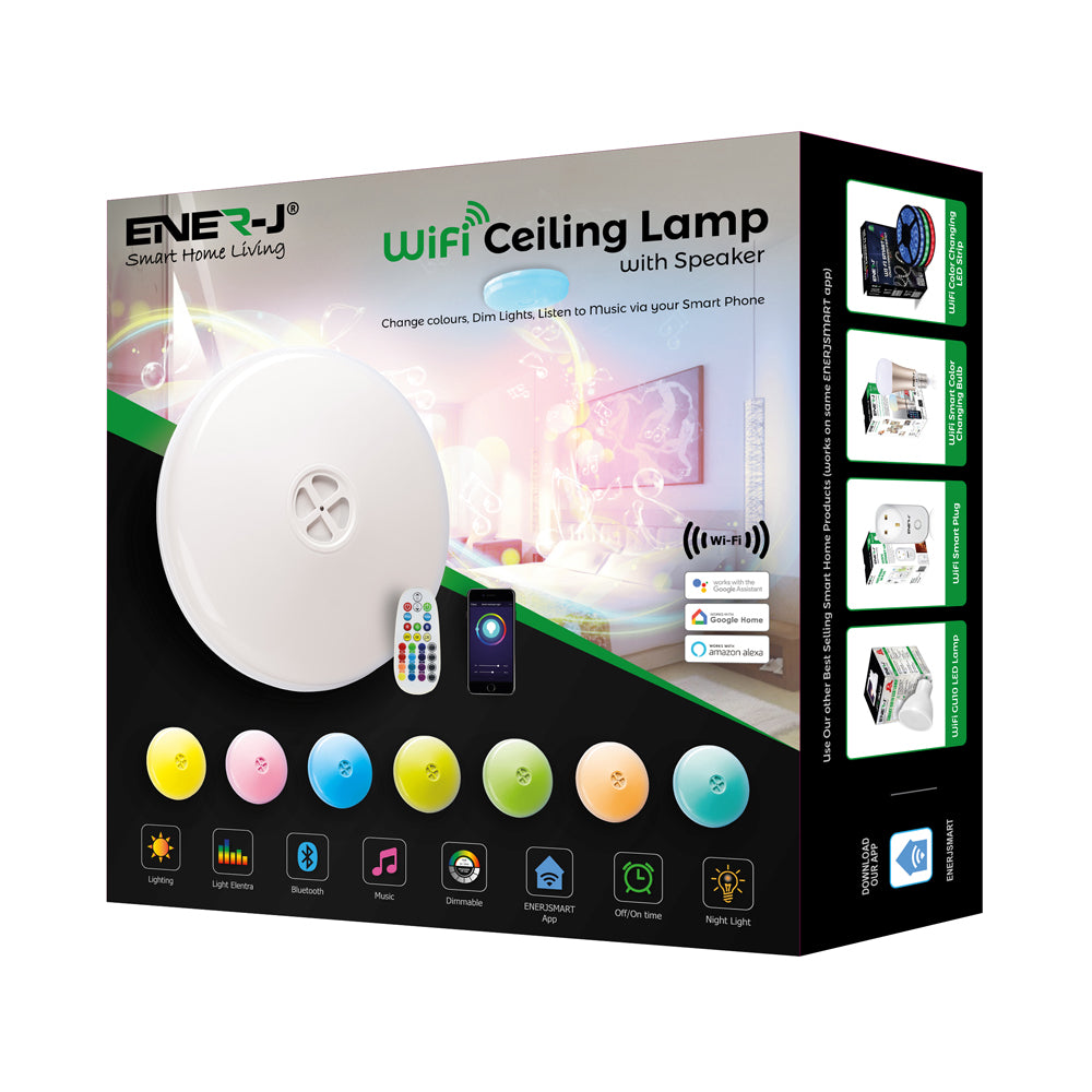 Ener-j SHA5261 WiFi Ceiling Lights 24W, RGB+W+WW, Dimmable with Bluetooth Speaker