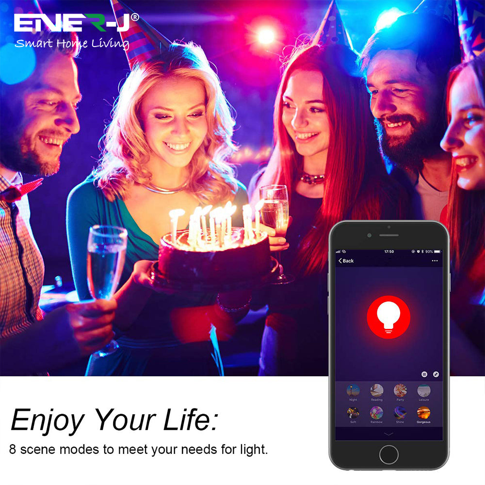 Ener-j SHA5262-3 Smart WiFi GLS LED Lamp B22, 9W, RGB+W+WW, Dimmable Pack of 3
