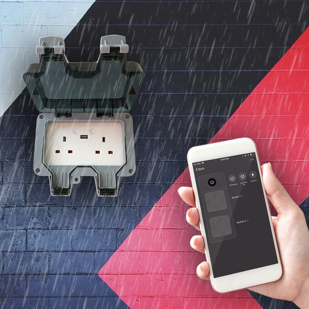 Ener-j SHA5275 Smart WiFi Weatherproof 13A Twin Wall Sockets with 1 USB Port (IP55)