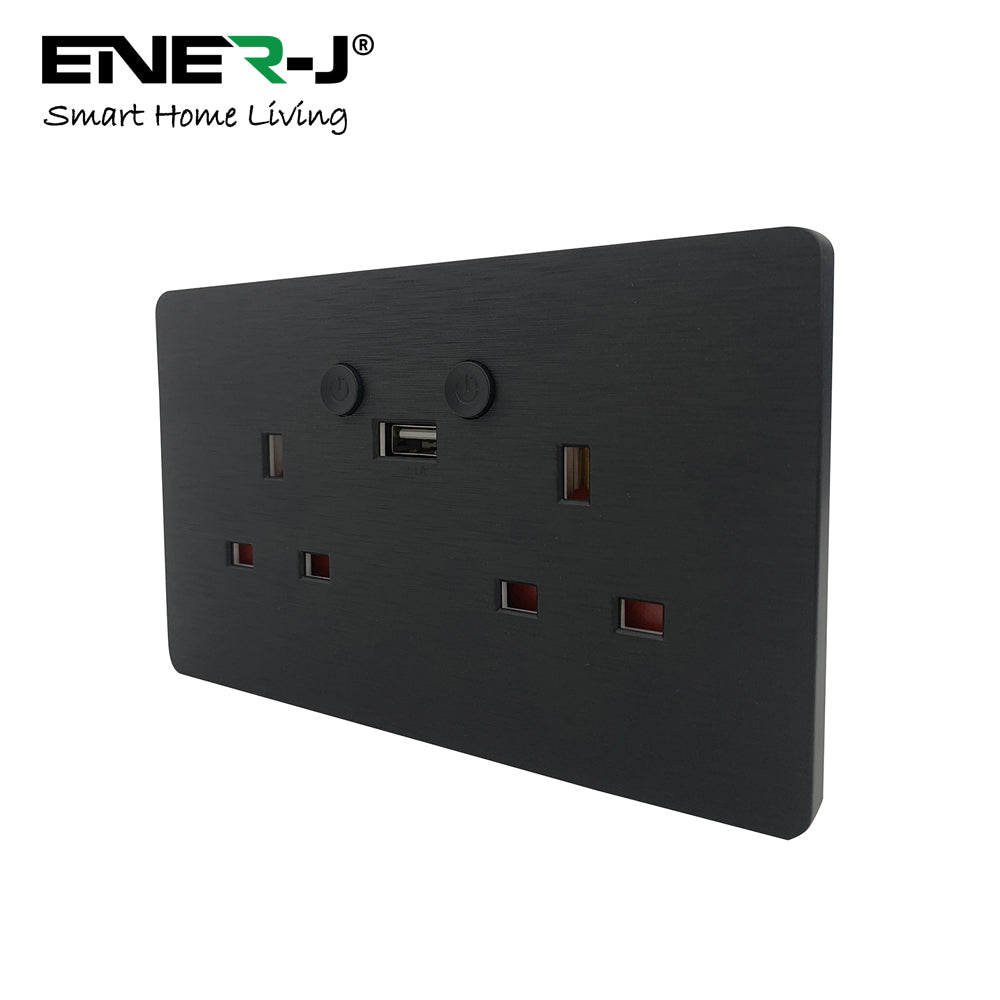 Ener-j SHA5282X Smart WiFi 13A WiFi Twin Wall Sockets with 1 Type-C (Black)