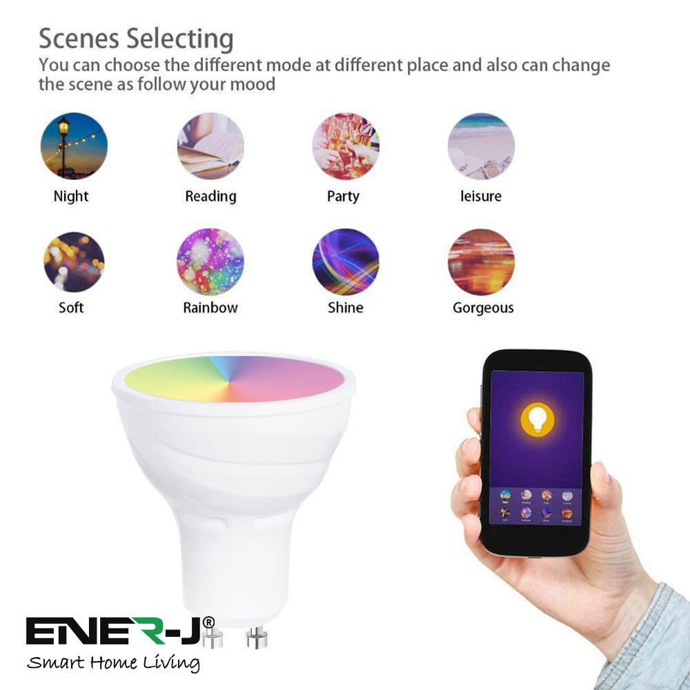 Ener-j SHA5286-3 Smart WiFi GU10 LED Lamp 5W, RGB+W+WW, Dimmable Pack of 3