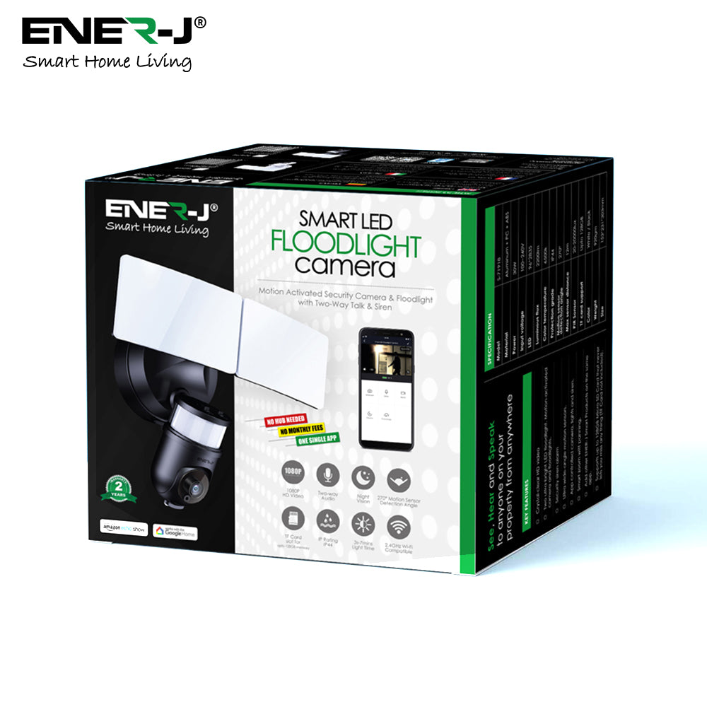 Ener-j SHA5293 Wifi Outdoor Security Kit with IP Camera and twin LED Floodlight, 2 way audio, White
