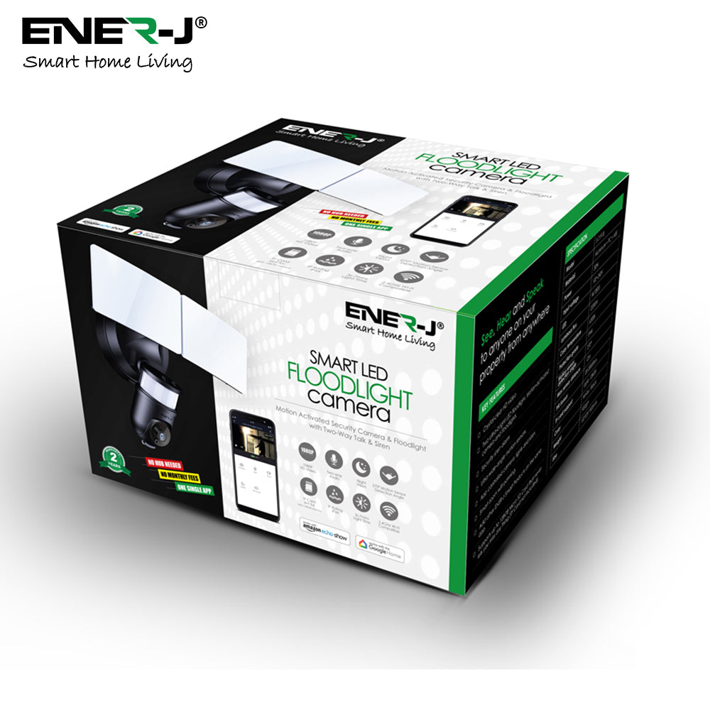 Ener-j SHA5293 Wifi Outdoor Security Kit with IP Camera and twin LED Floodlight, 2 way audio, White