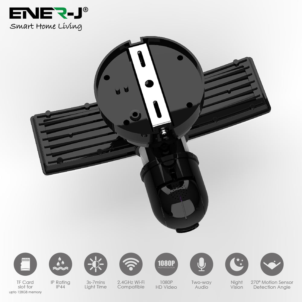Ener-j SHA5294 Wifi Outdoor Security Kit with IP Camera and twin LED Floodlight, 2 way audio, Black