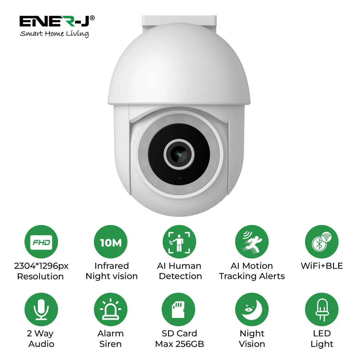 Ener-j SHA5295 Smart WiFi Dome Outdoor IP Camera, IP65