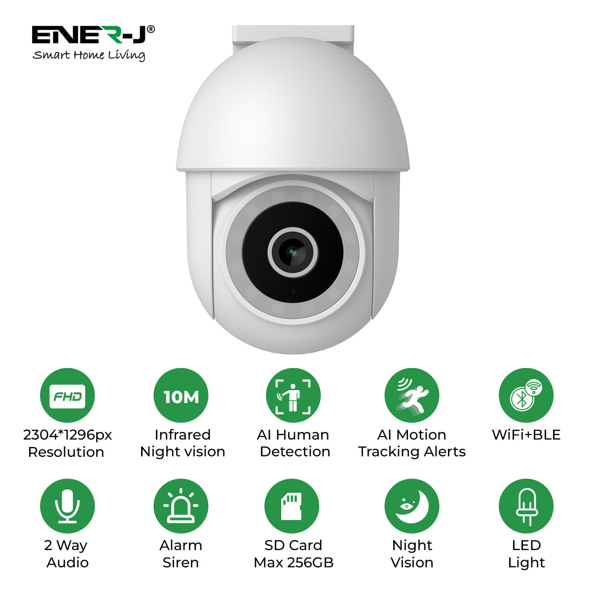 Ener-j SHA5295 Smart WiFi Dome Outdoor IP Camera, IP65