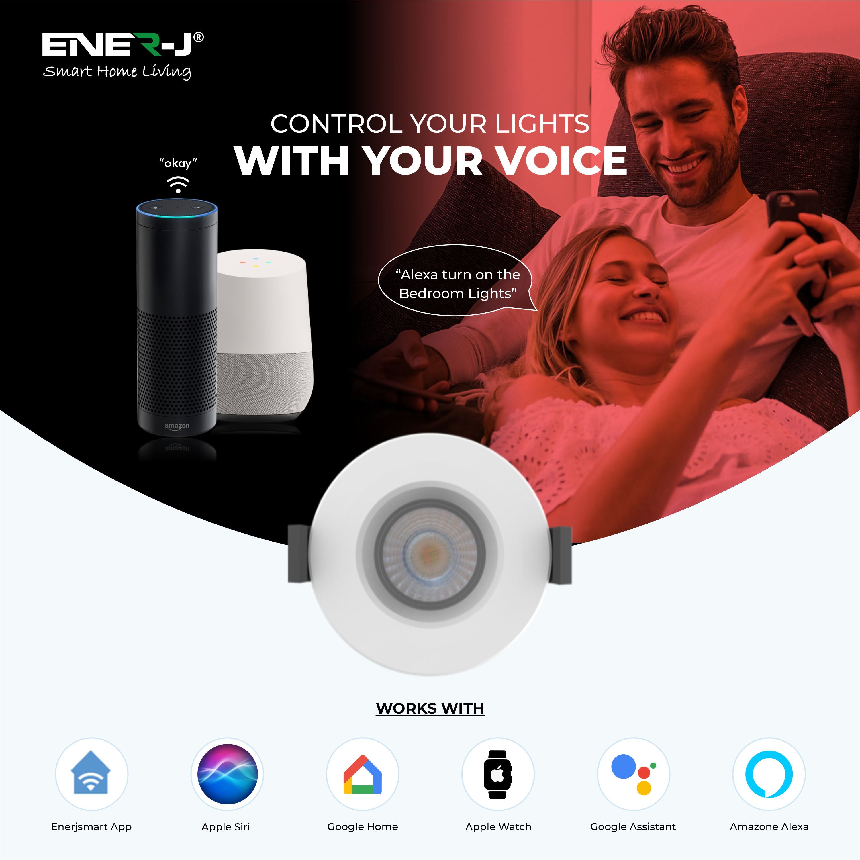 Ener-j SHA5296X Smart WiFi Fire Rated Downlight, 8W, CCT Changeable & Dimming