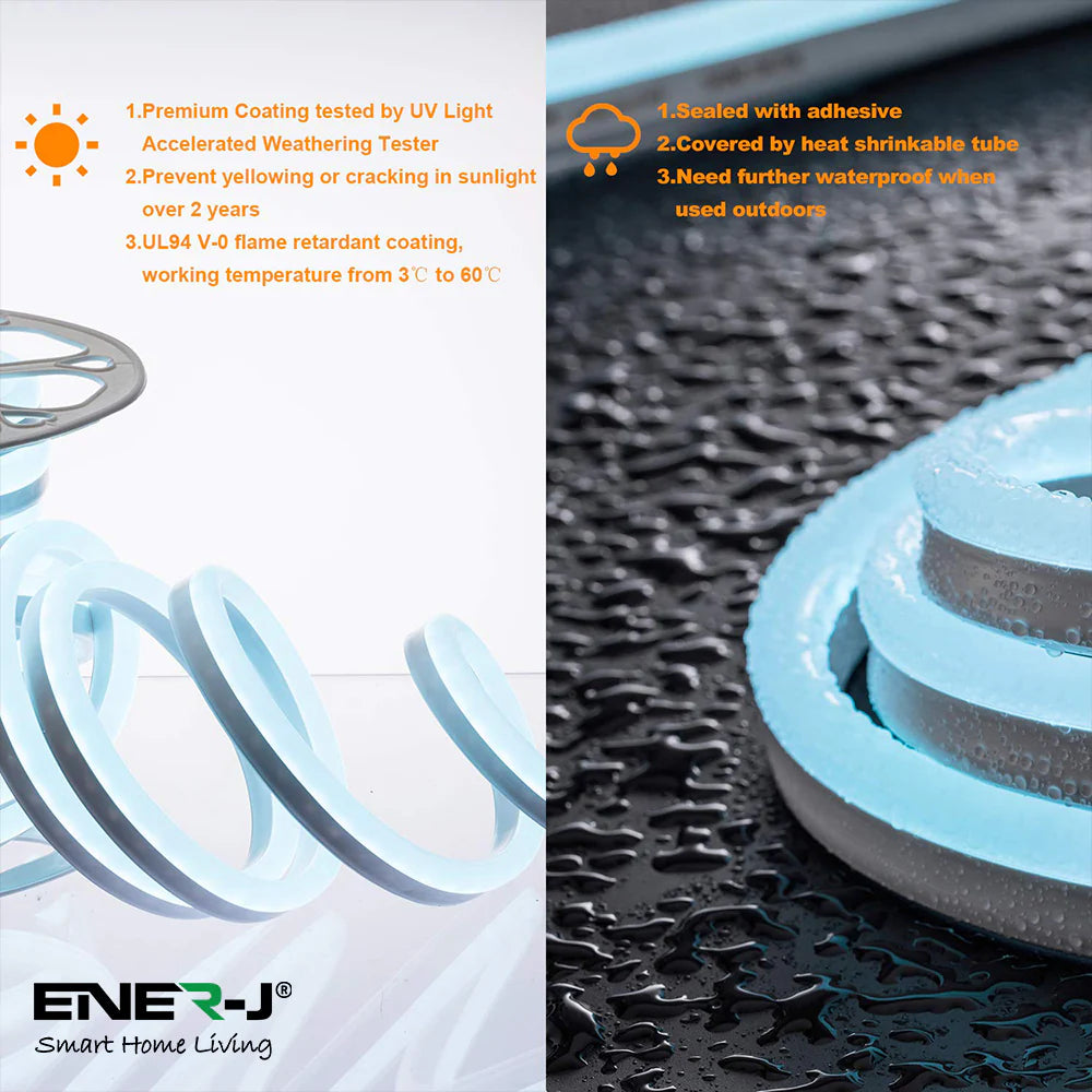 Ener-j SHA5297X Smart WiFi RGB LED Neon Strip Kit 12V, 3 meters, IP65