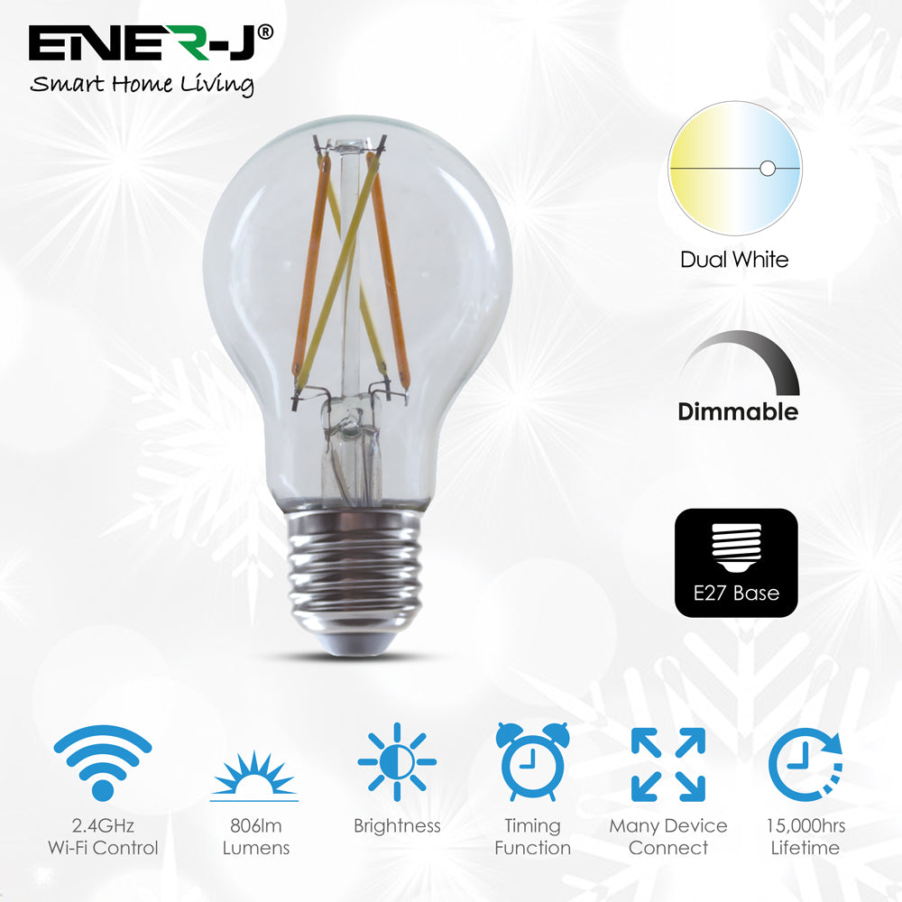 Ener-j SHA5298-3 Smart WiFi CCT Changing & Dimmable GLS A60 LED Lamp E27 8.5W Pack of 3