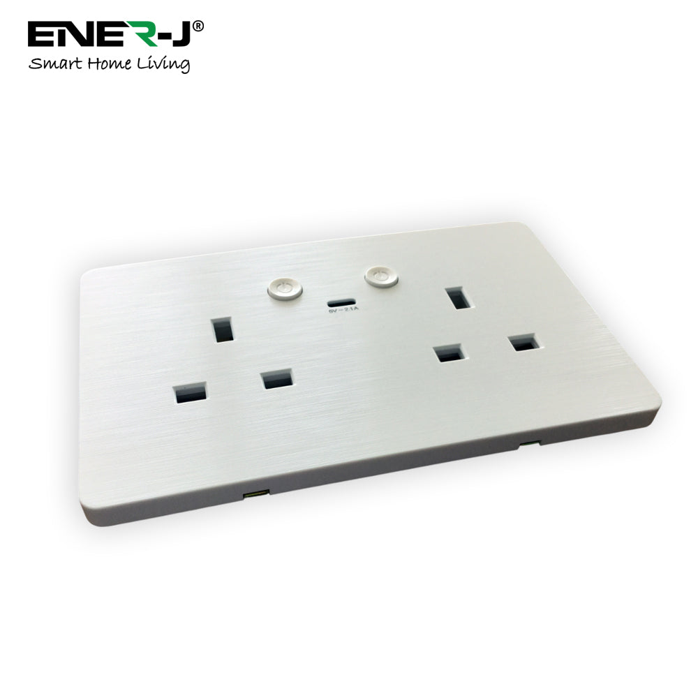 Ener-j SHA5302 Smart WiFi 13A WiFi Twin Wall Sockets with 1 Type-C (White)