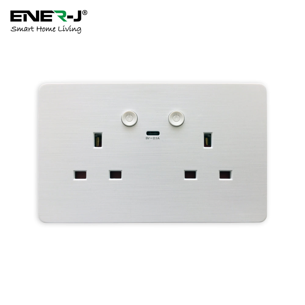 Ener-j SHA5302 Smart WiFi 13A WiFi Twin Wall Sockets with 1 Type-C (White)