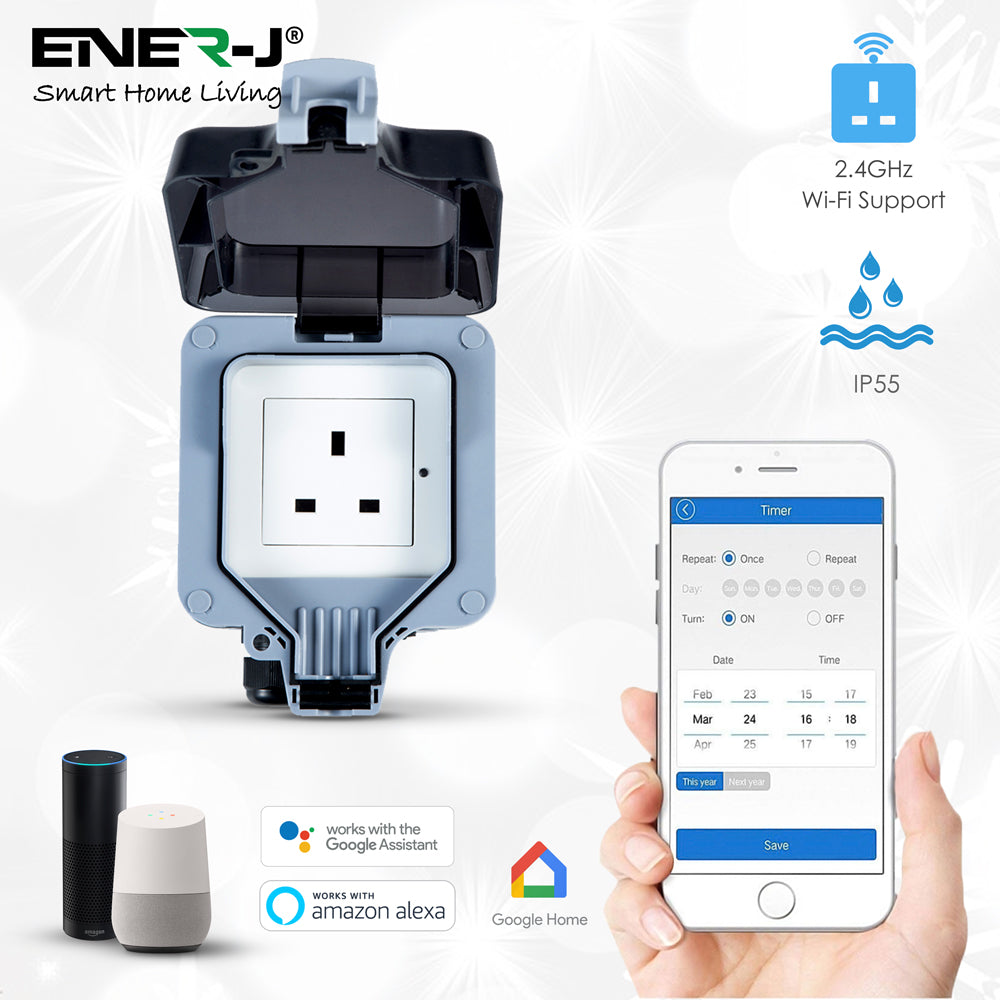 Ener-j SHA5303 Smart WiFi Waterproof Single Socket (IP55)