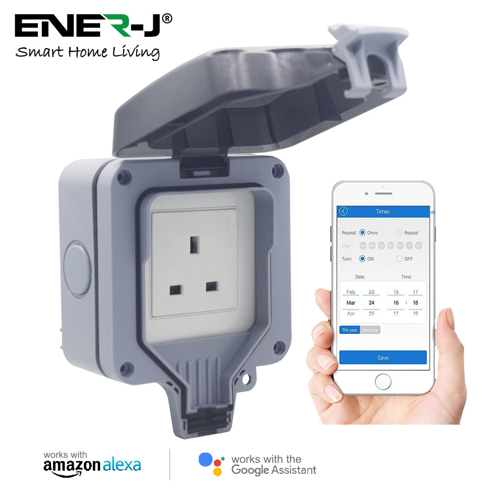 Ener-j SHA5303 Smart WiFi Waterproof Single Socket (IP55)