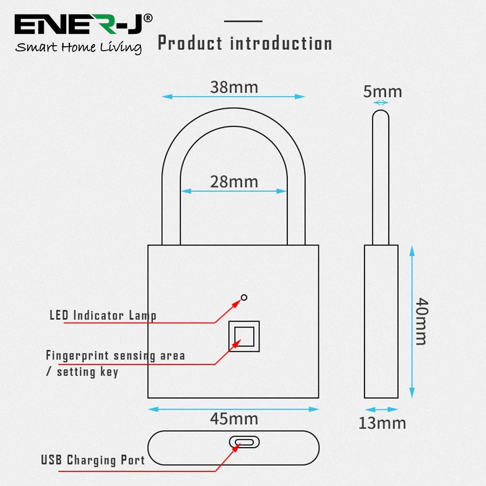 Ener-j SHA5304 Fingerprint Padlock