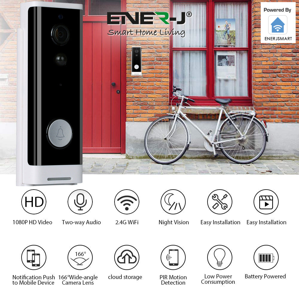 Ener-j SHA5307 Slim Wireless Video Door Bell 5200mah battery, including UK Chime