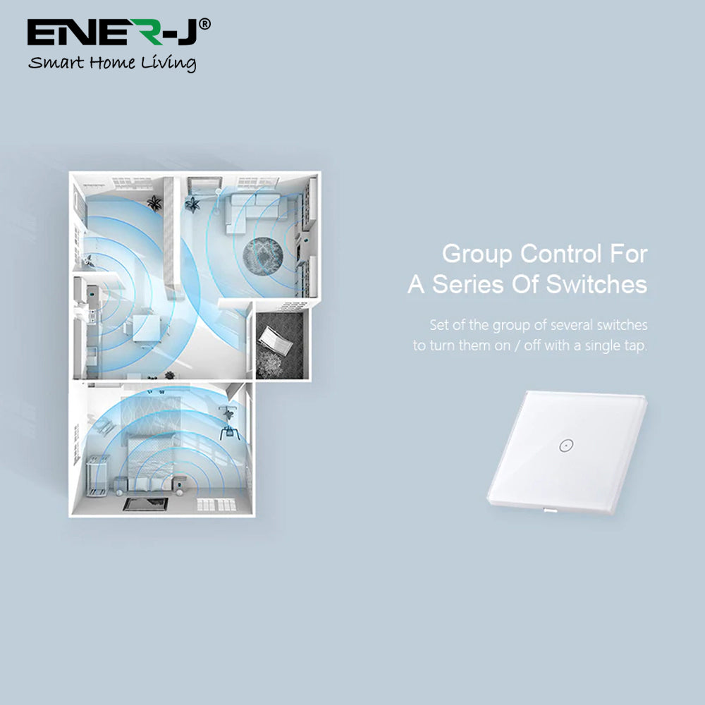 Ener-j SHA5312 Wifi Smart 1 Gang Touch Switch, No Neutral Needed, White Body
