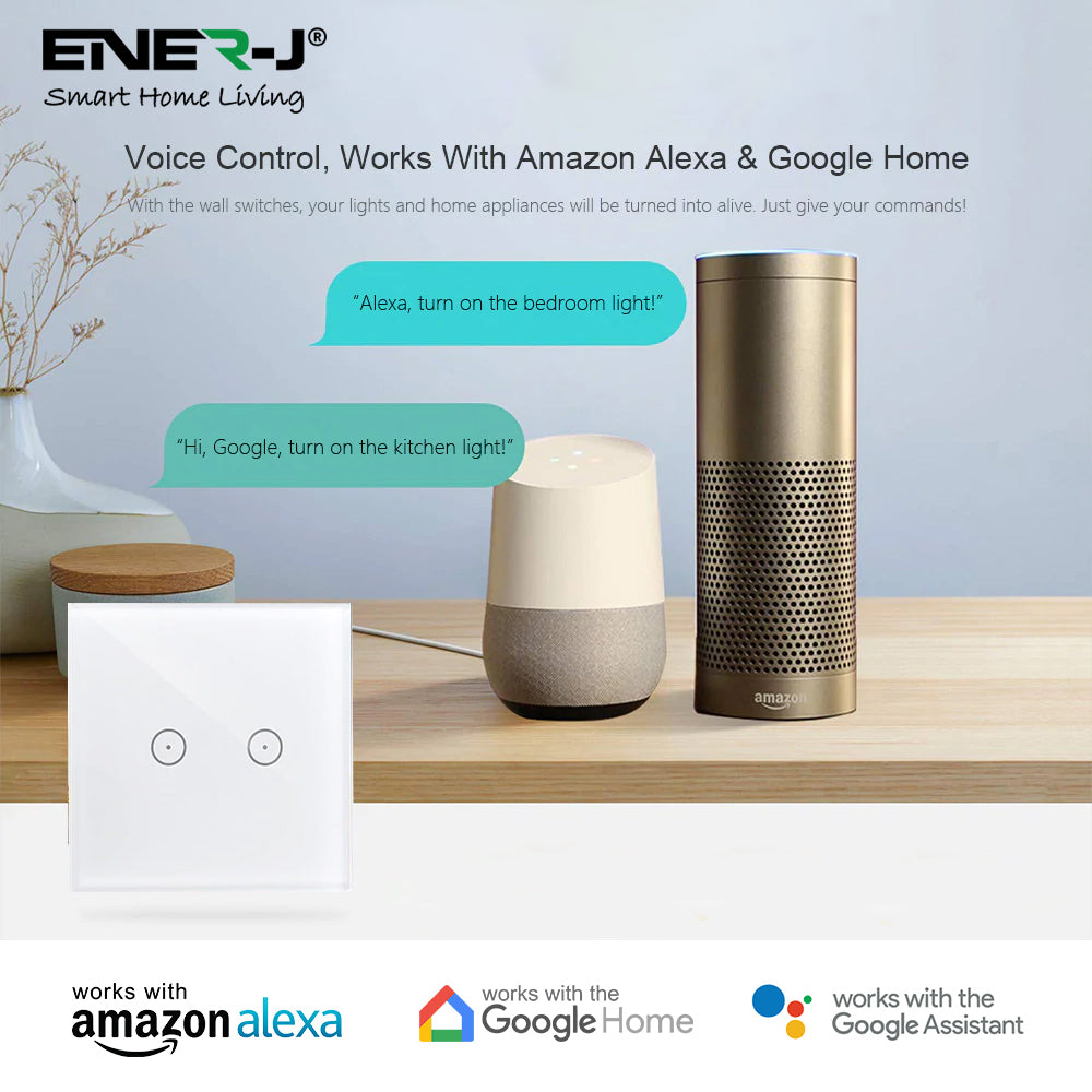 Ener-j SHA5312 Wifi Smart 1 Gang Touch Switch, No Neutral Needed, White Body