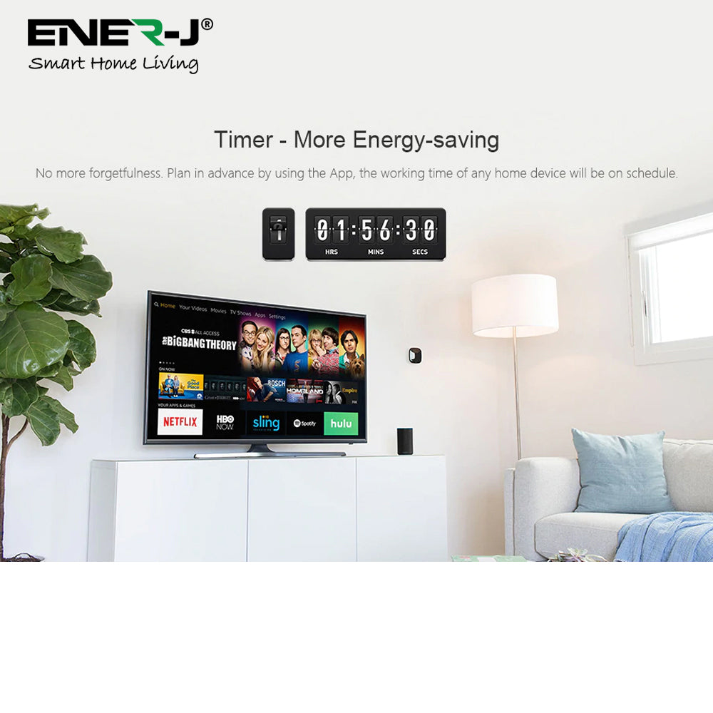 Ener-j SHA5313 Wifi Smart 2 Gang Touch Switch, No Neutral Needed, White Body