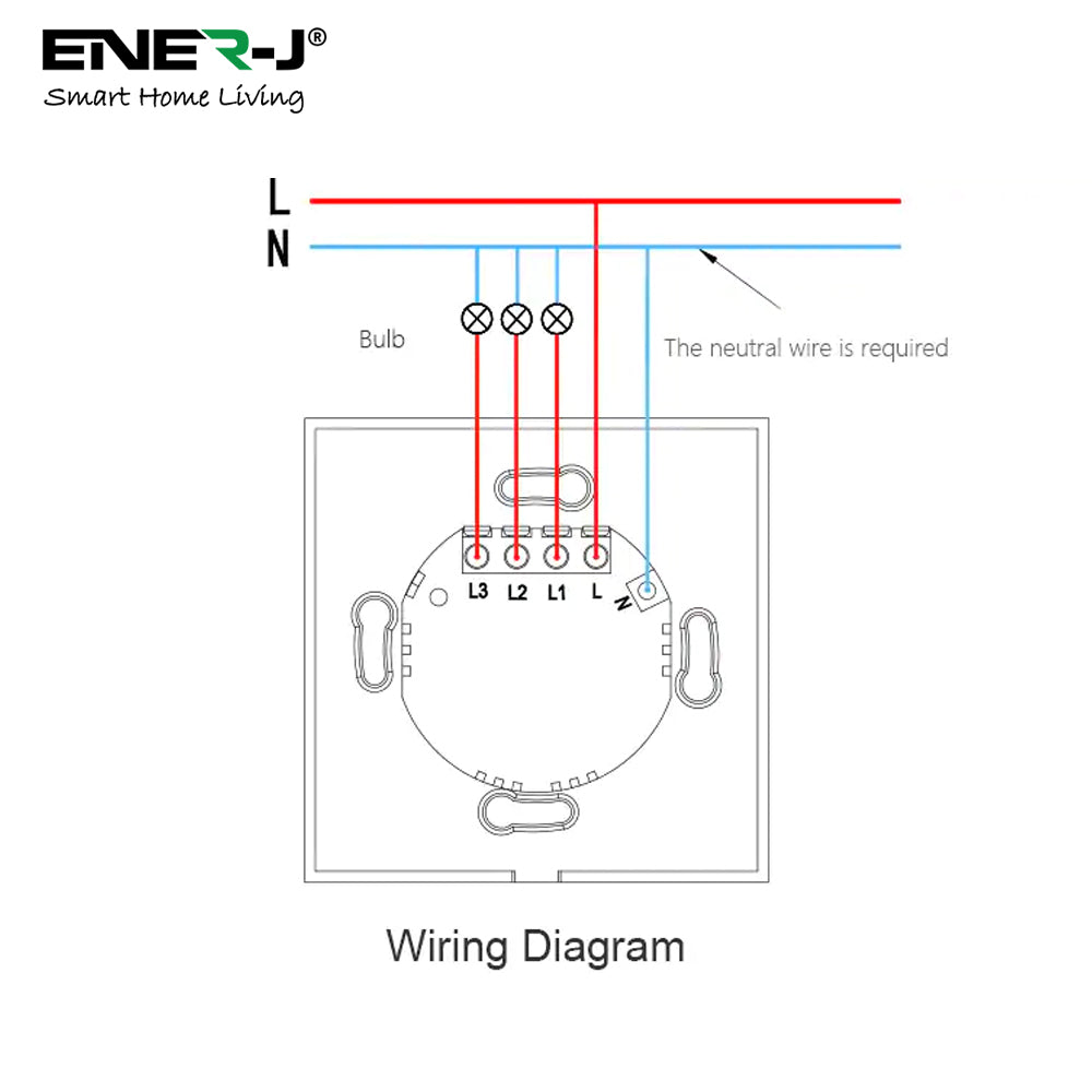 Ener-j SHA5313 Wifi Smart 2 Gang Touch Switch, No Neutral Needed, White Body