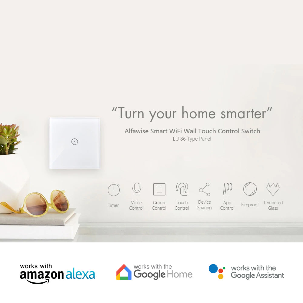 Ener-j SHA5314 Wifi Smart 3 Gang Touch Switch, No Neutral Needed, White Body