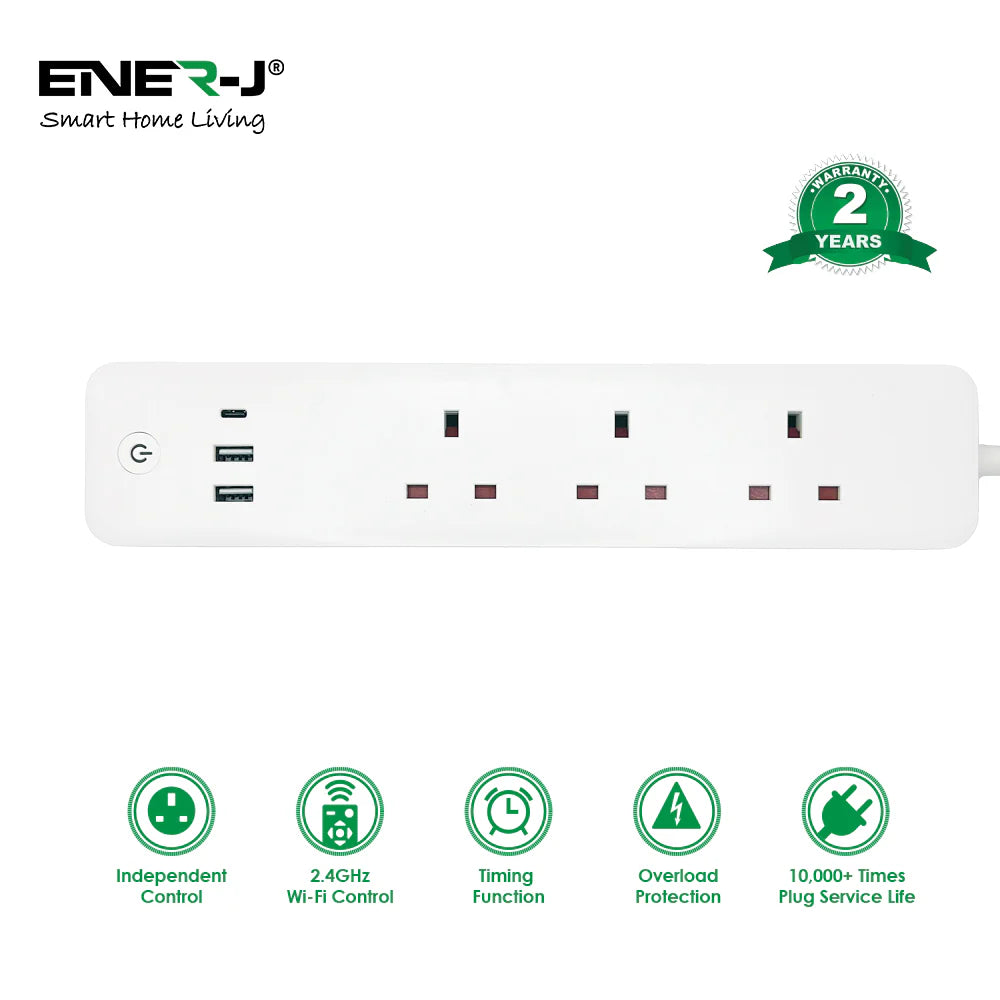 Ener-j SHA5318 13A SMART Wi-Fi Power Strips with 3 Sockets & 4 USB