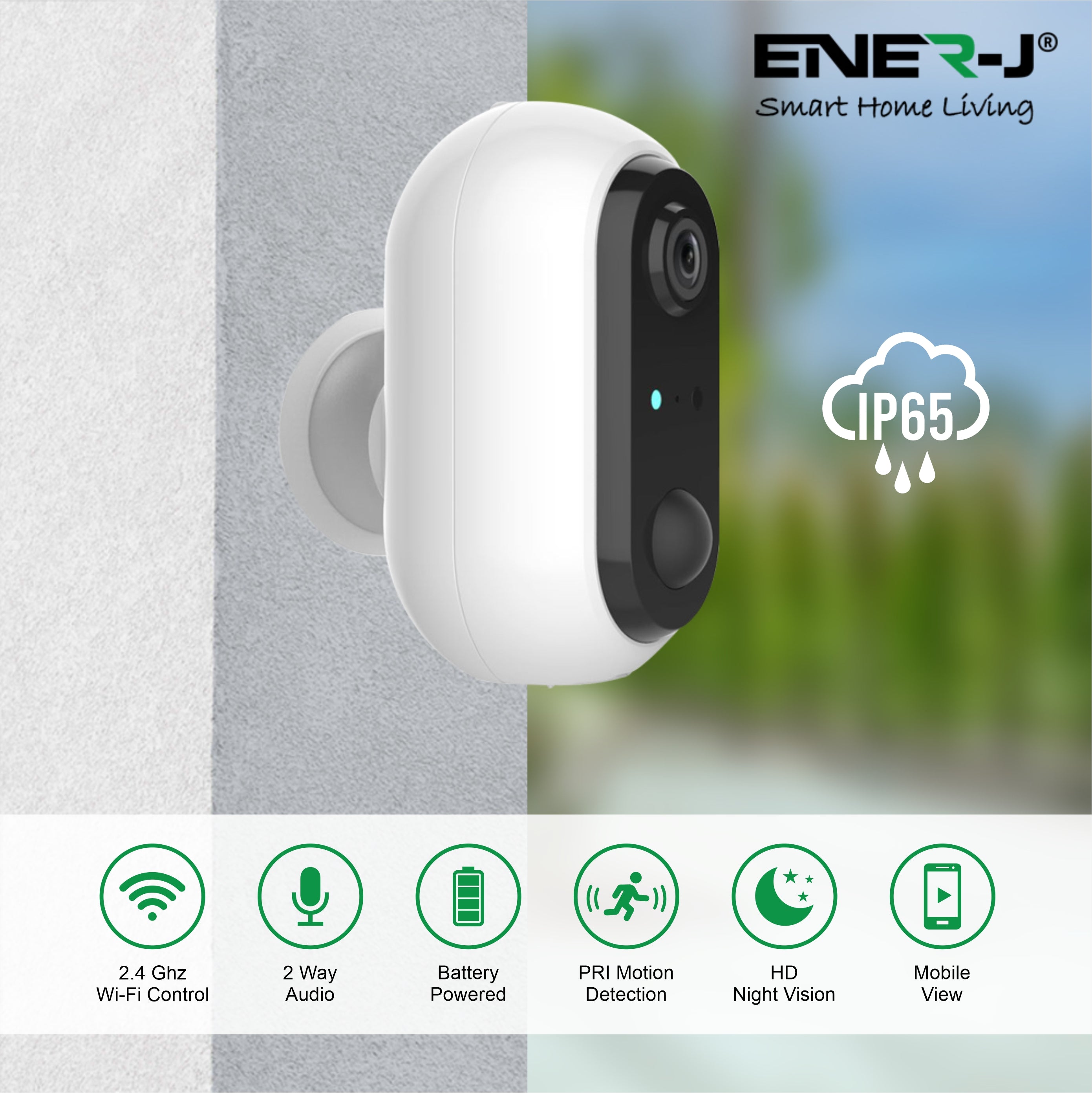 Ener-j SHA5319 Smart Wireless 1080P Battery Camera with Rechargeable batteries, IP65