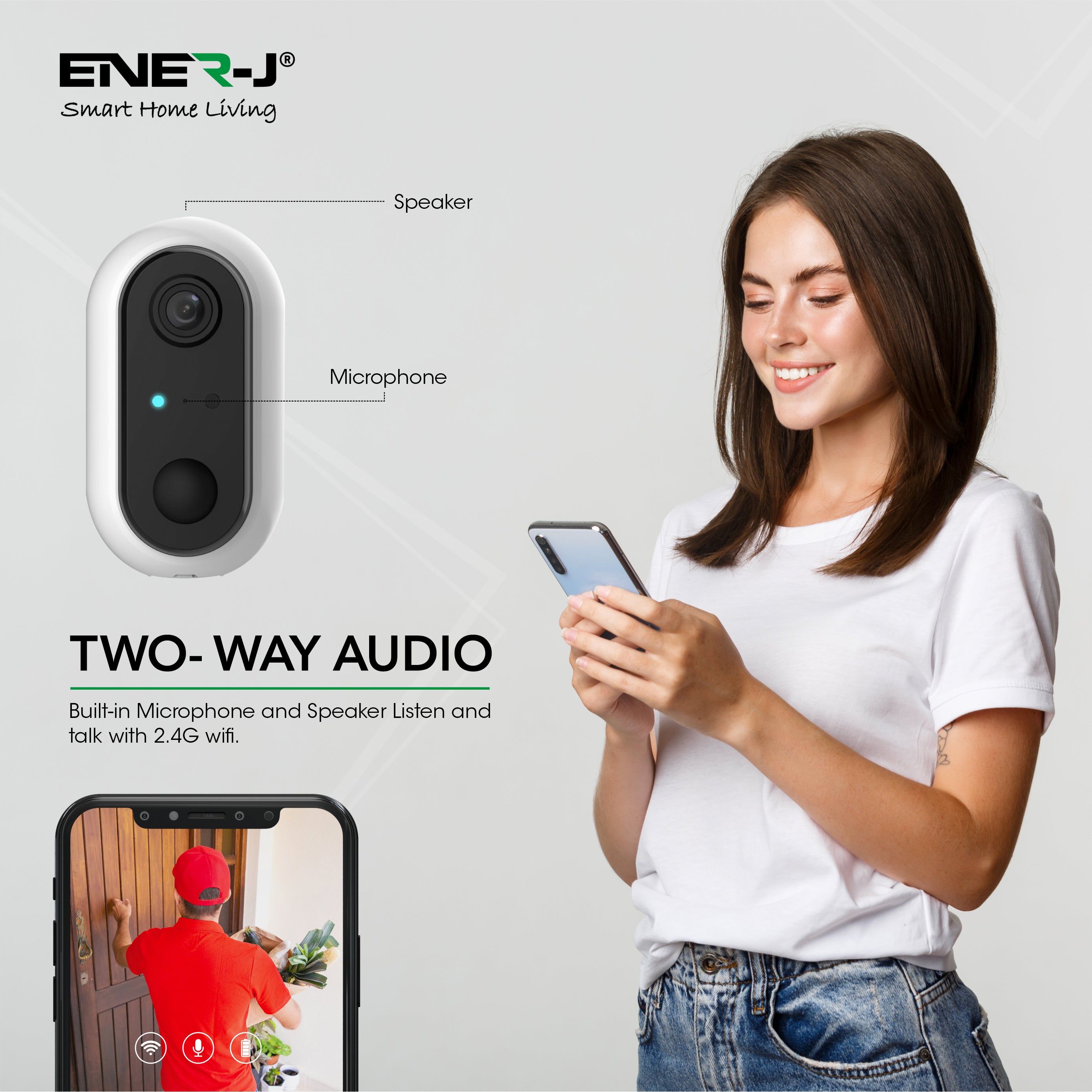 Ener-j SHA5319 Smart Wireless 1080P Battery Camera with Rechargeable batteries, IP65