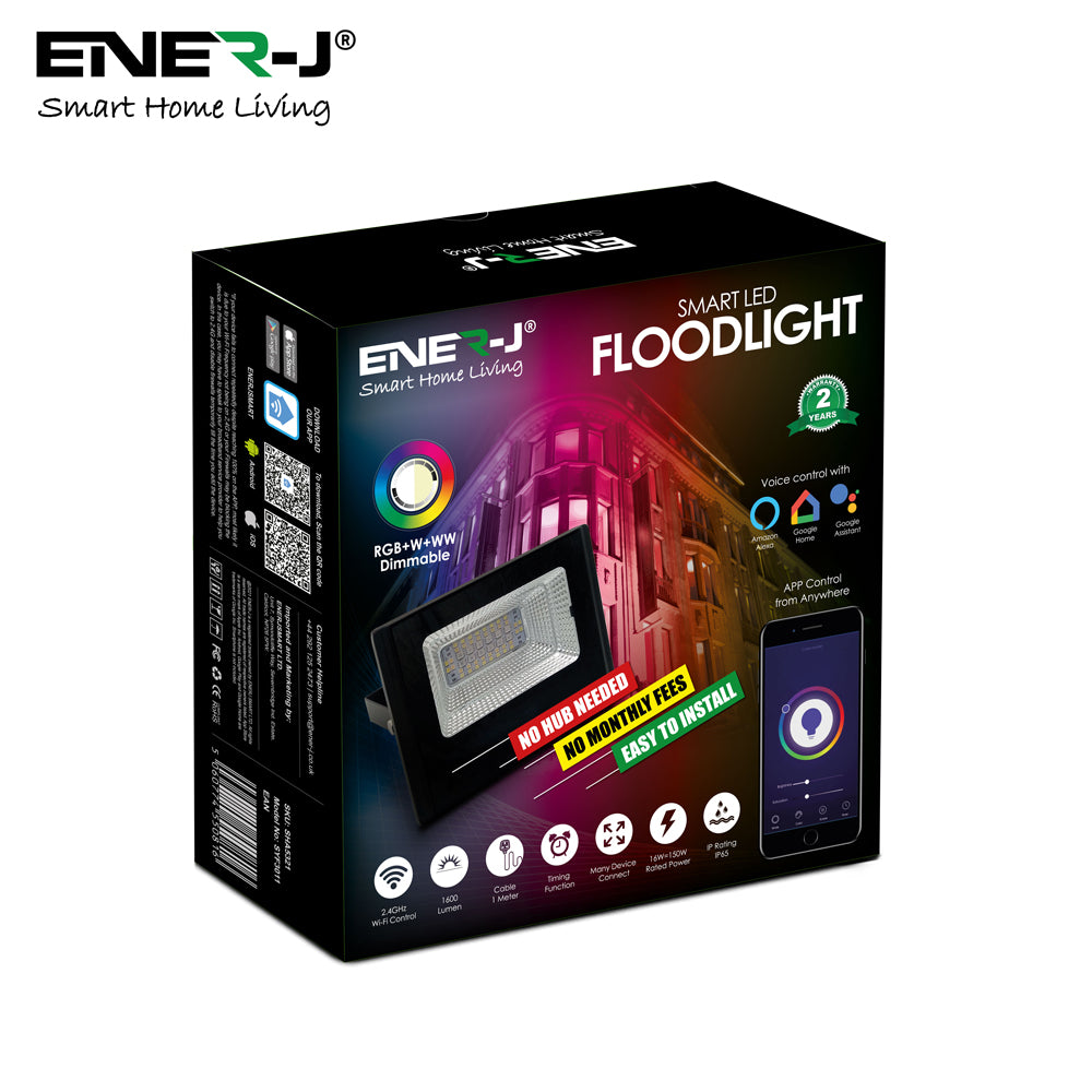 Ener-j SHA5321 WiFi Smart RGB+W+WW 16W LED Floodlight, IP65