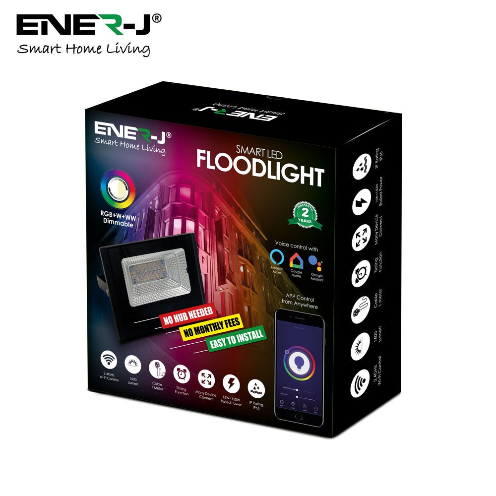 Ener-j SHA5321 WiFi Smart RGB+W+WW 16W LED Floodlight, IP65