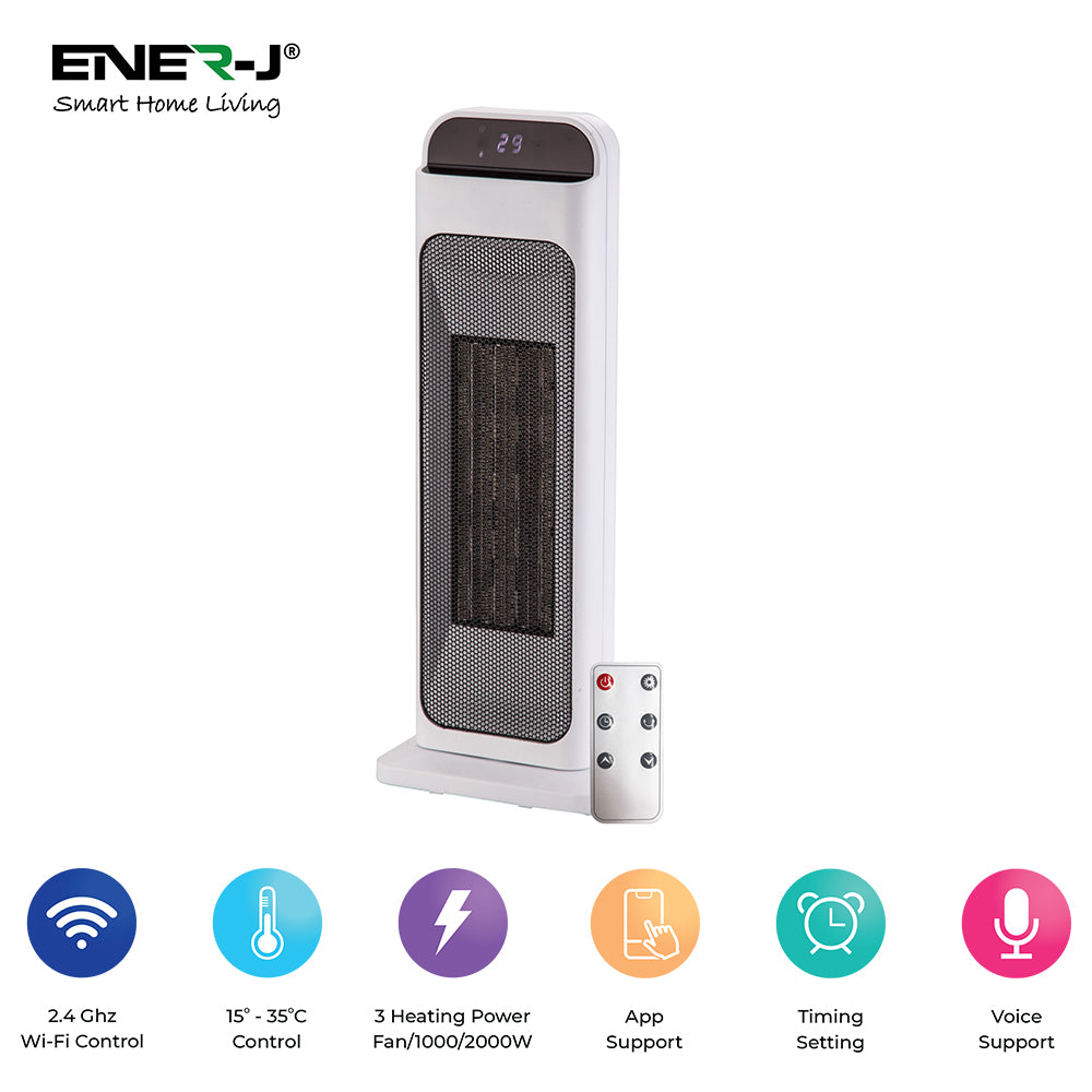 Ener-j SHA5323 Smart WiFi PTC Ceramic 2000W Heater, UK BS Plug