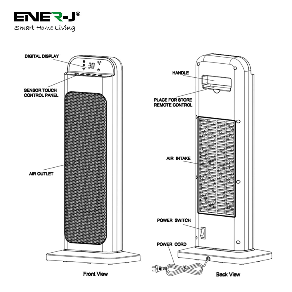 Ener-j SHA5323 Smart WiFi PTC Ceramic 2000W Heater, UK BS Plug
